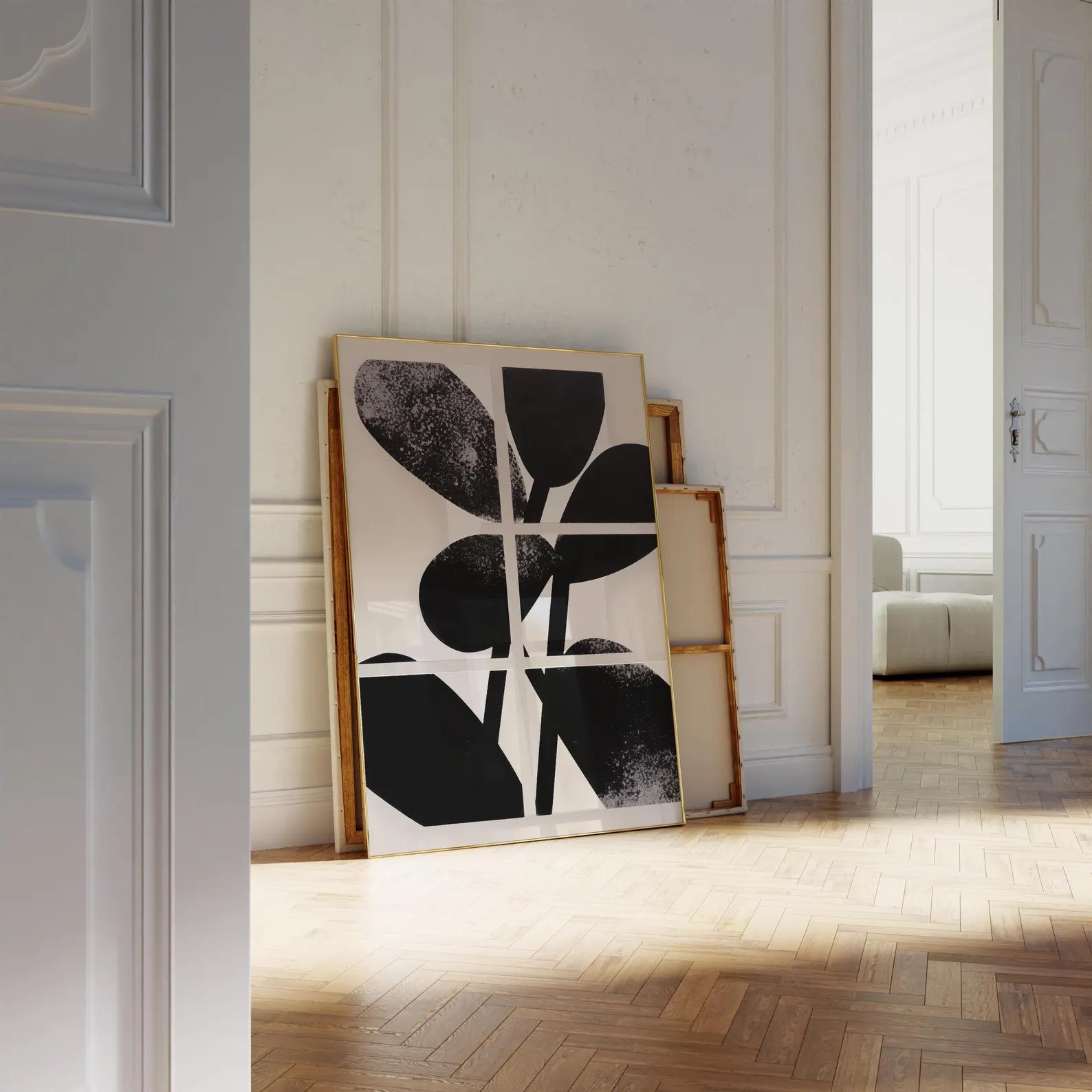 Black & Neutral Leaf Abstract Canvas#FT130