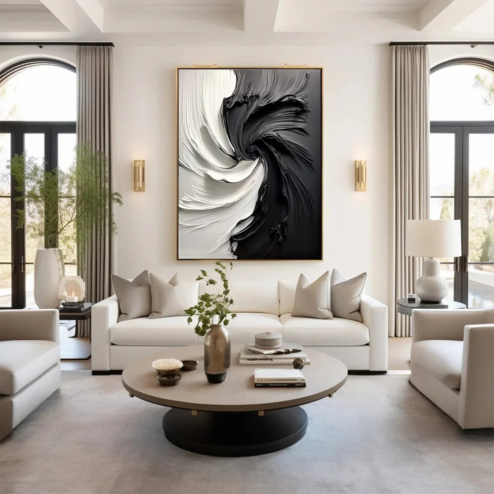 Abstract Black & White Textured Oil Painting #MD232