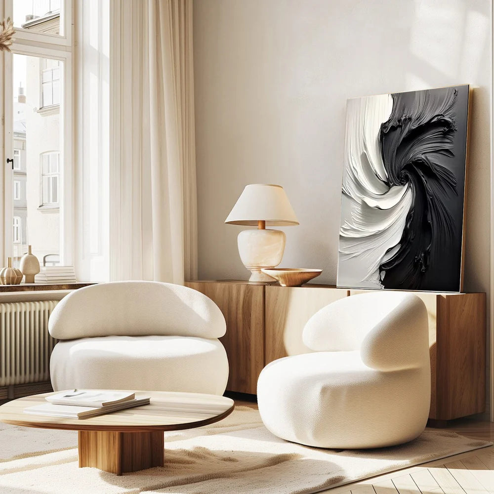 Abstract Black & White Textured Oil Painting #MD232