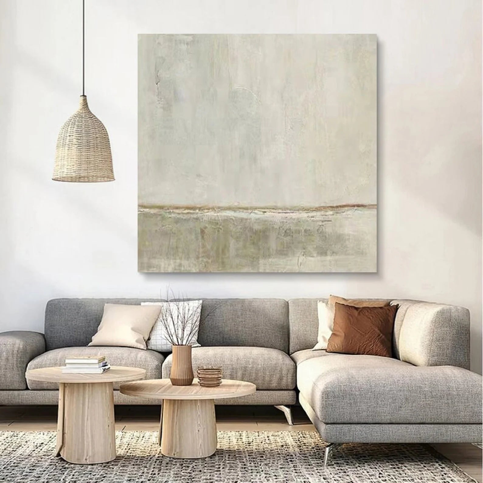 Minimalist Beige Abstract Landscape Canvas Art #JM166