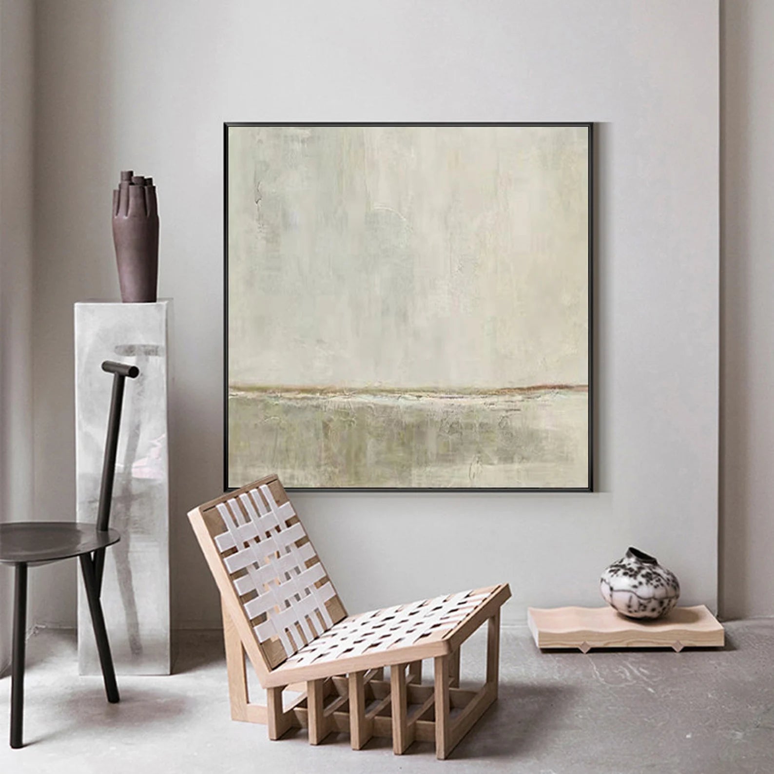 Minimalist Beige Abstract Landscape Canvas Art #JM166