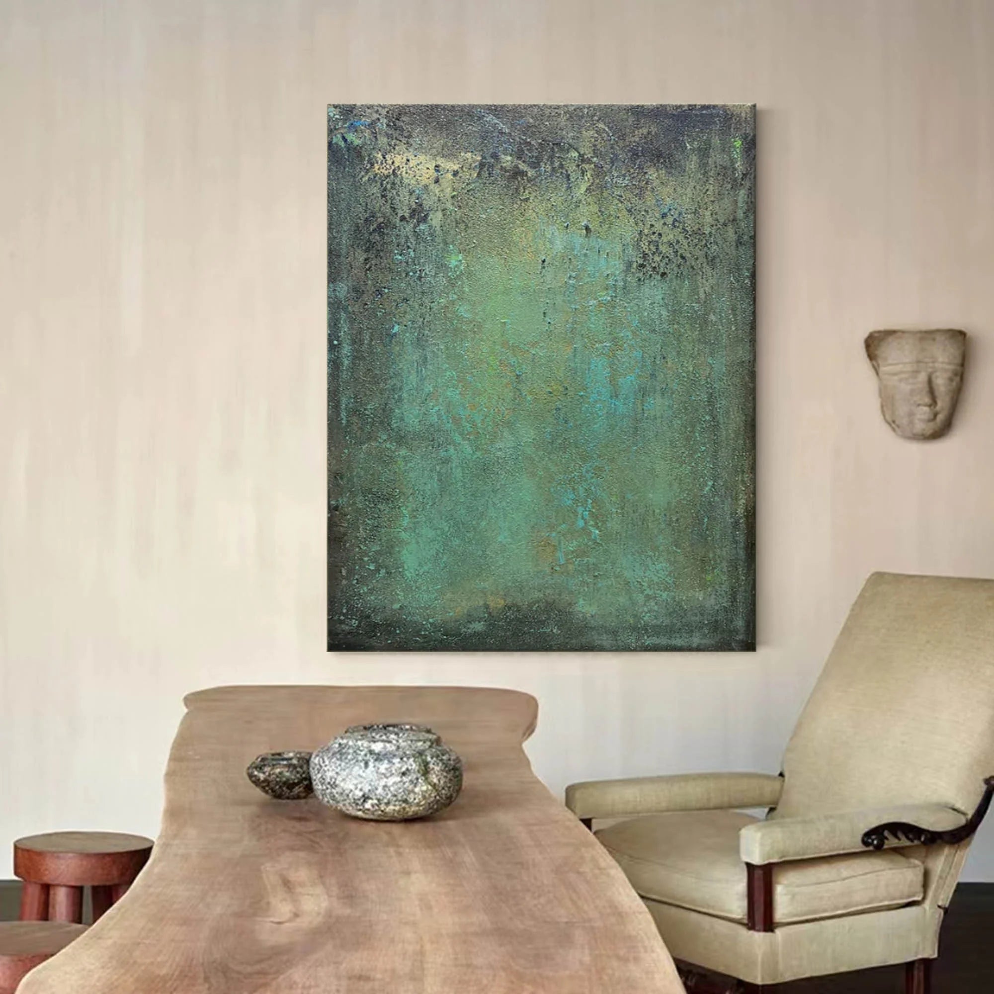 Abstract Green Textured Wall Art, Hand-Painted Oil Painting #MD146