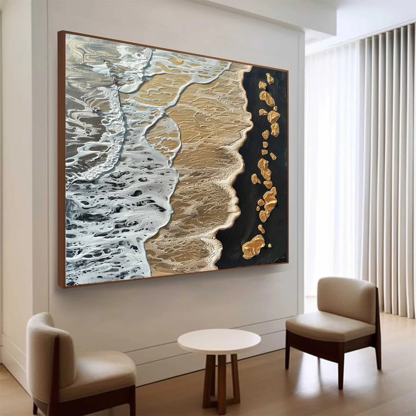 Modern Black & Gold Coastal Textured Oil Painting #SK52