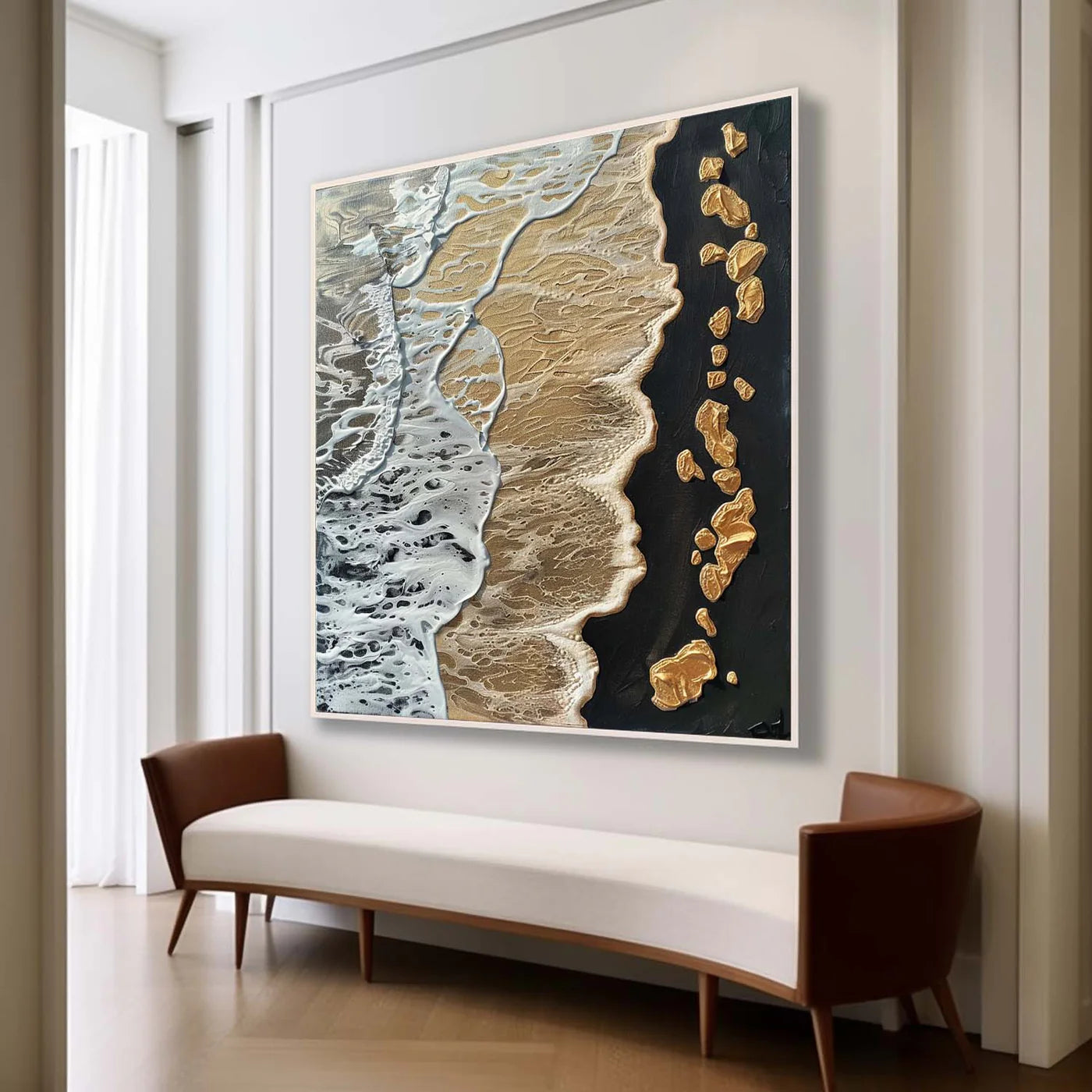 Modern Black & Gold Coastal Textured Oil Painting #SK52