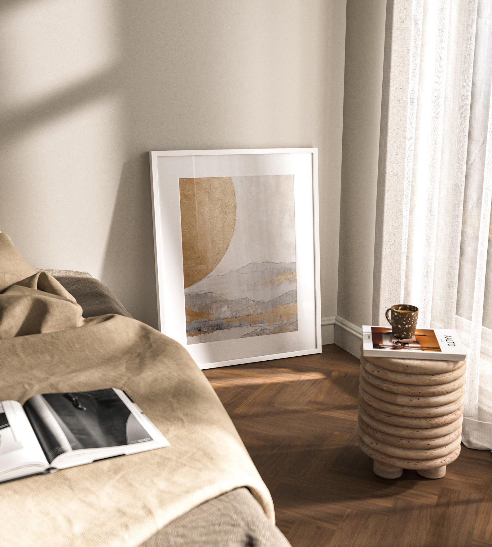 Minimalist Beige Gold Canvas Art#WA136