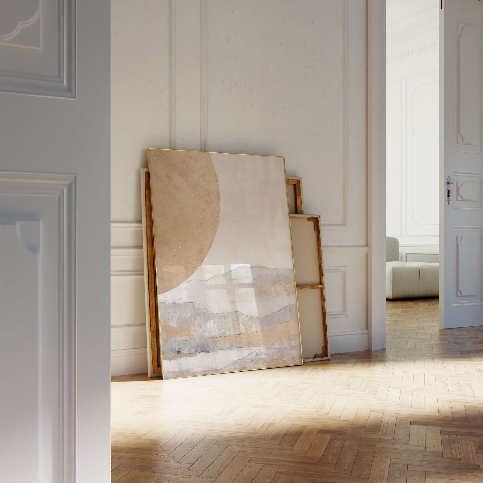 Minimalist Beige Gold Canvas Art#WA136