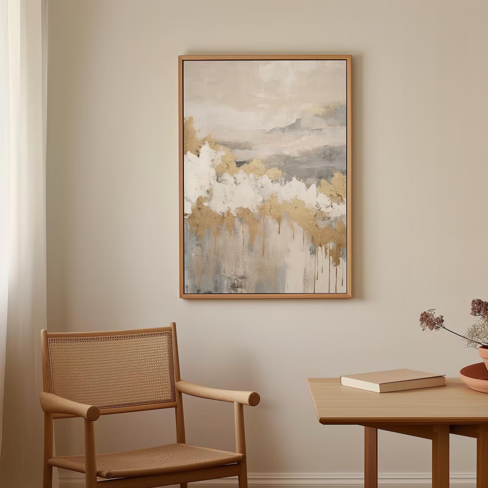 Minimalist Beige Gold Canvas Art#WA137