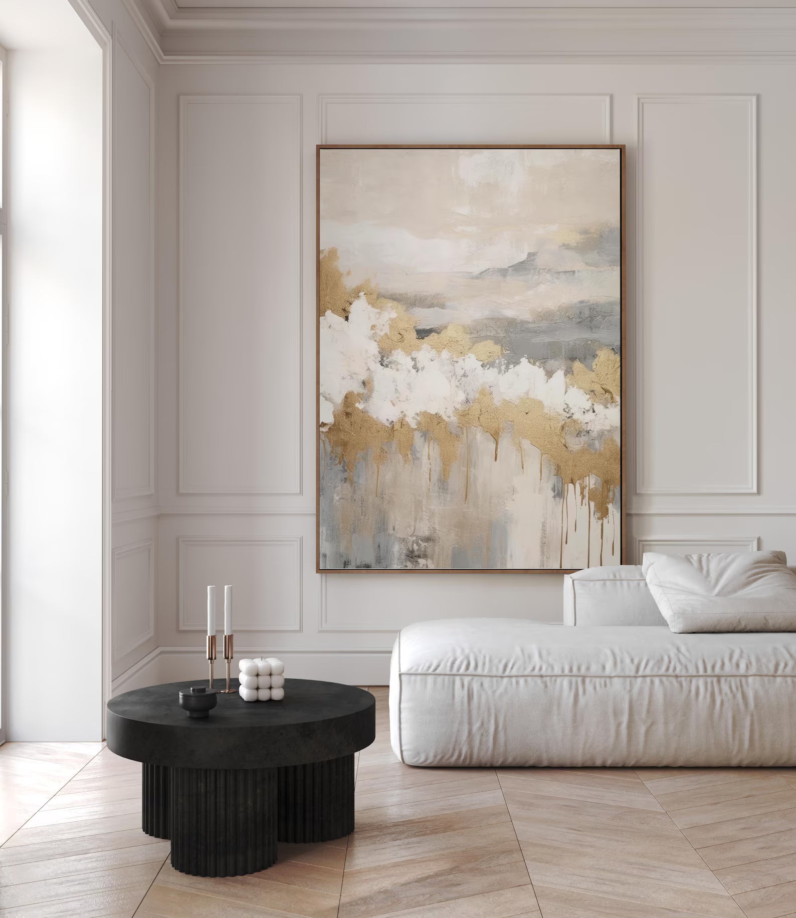 Minimalist Beige Gold Canvas Art#WA137