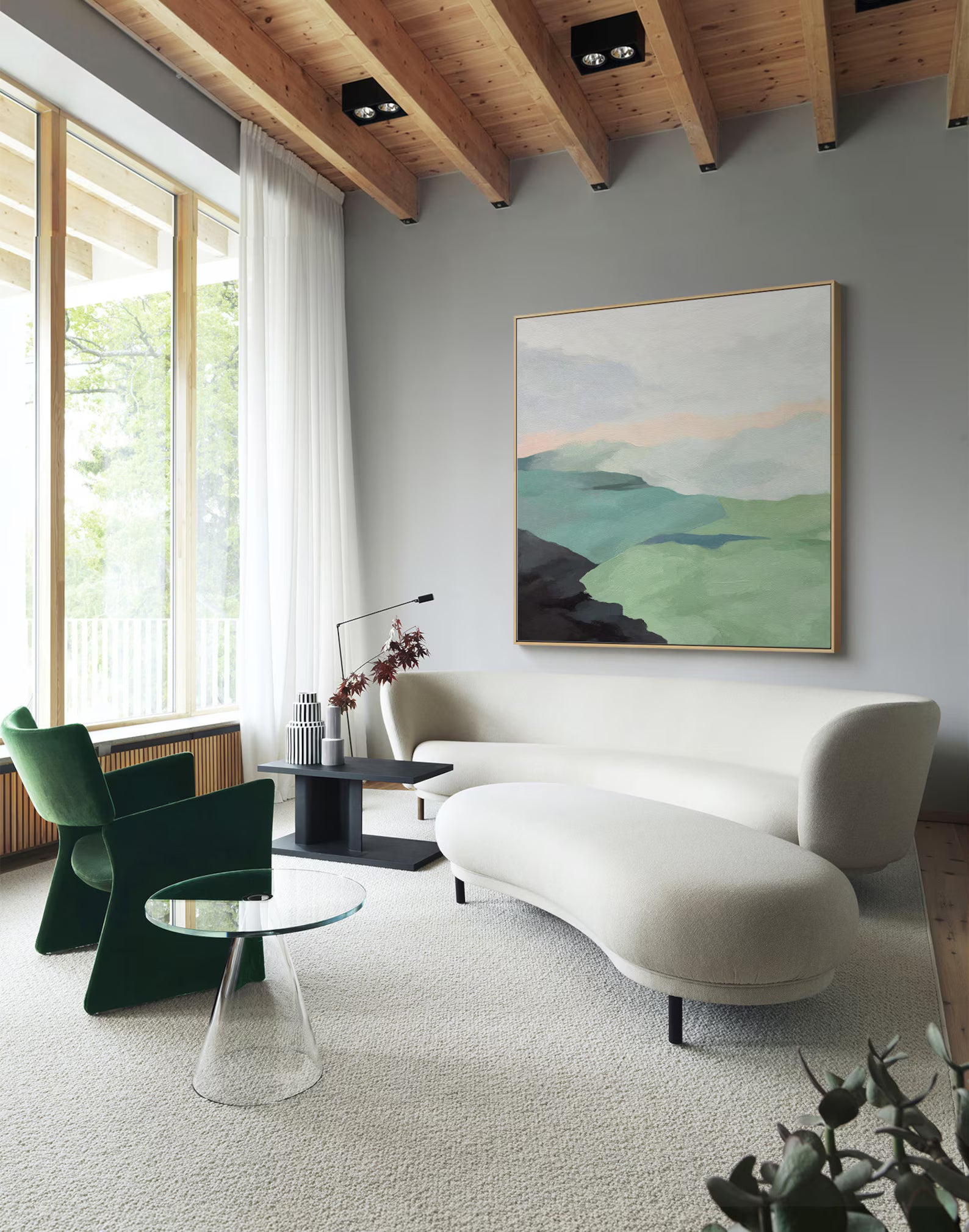 Sage Green Abstract Landscape Oil Painting #WA188