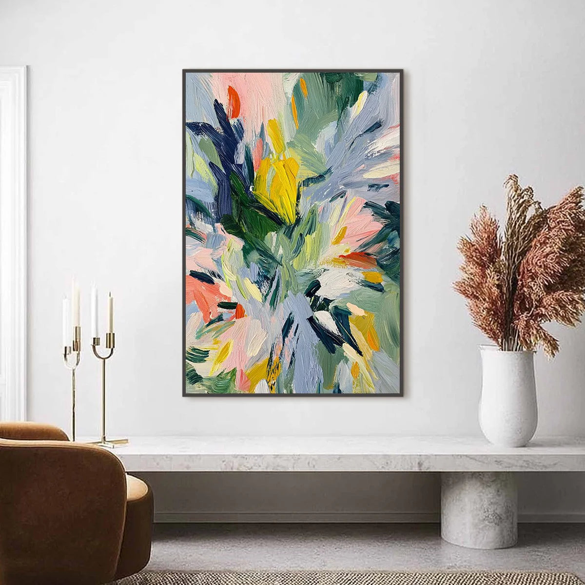 Original Abstract Floral Oil Painting, Colorful Textured Wall Art #AB157