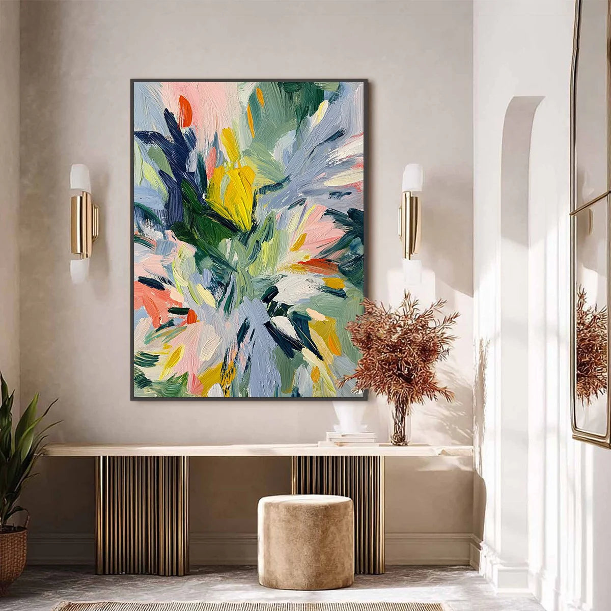 Original Abstract Floral Oil Painting, Colorful Textured Wall Art #AB157