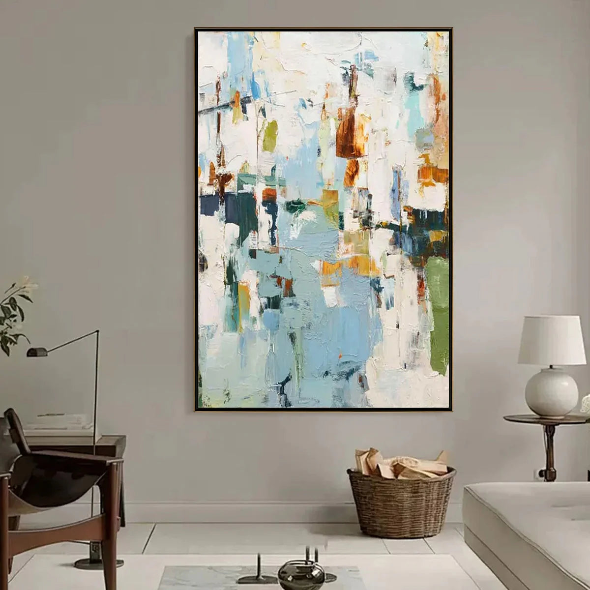 Abstract Blue & Earthy Tones Textured Oil Painting #AB156
