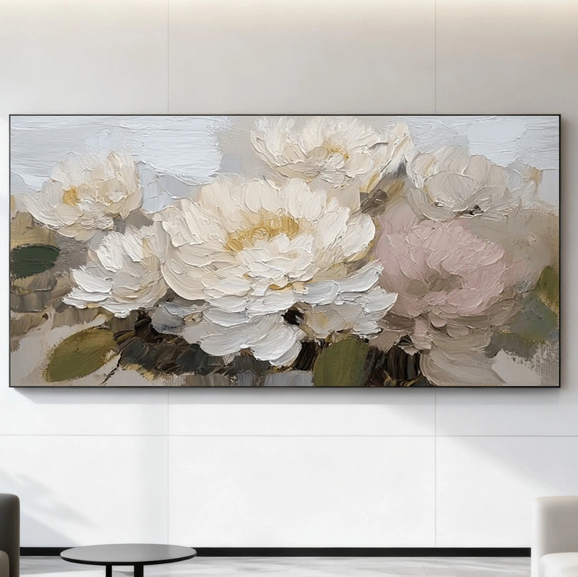 Textured White Peonies Oil Painting #FT767