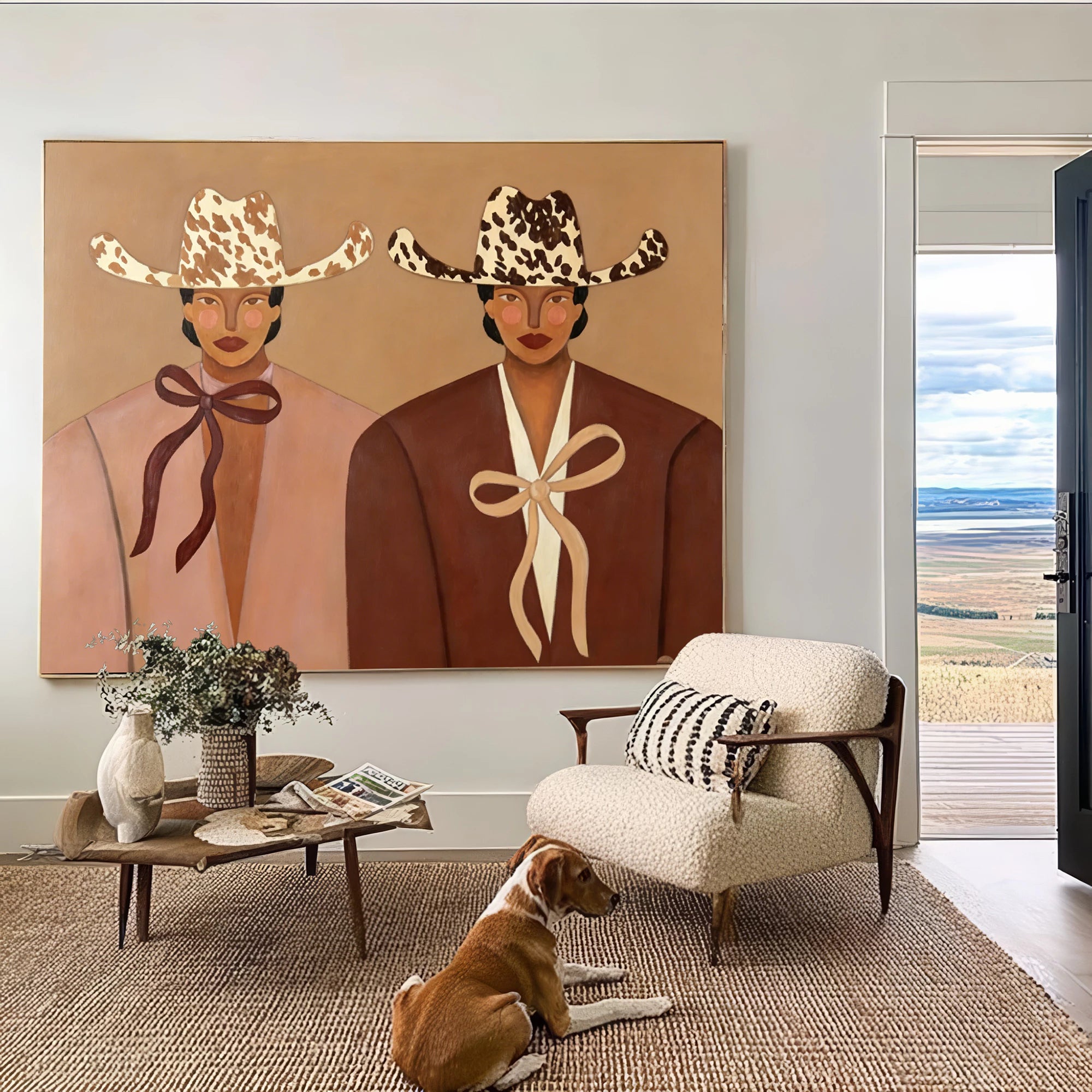 Minimalist Earth Tone Stylized Cowgirl Wall Art #AB623