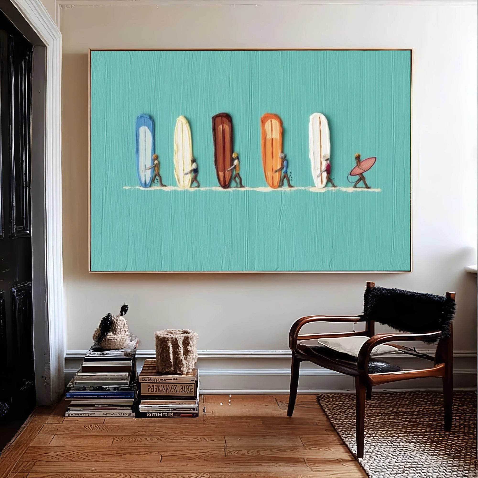 Turquoise Surfboard Lineup Oil Painting #SK41