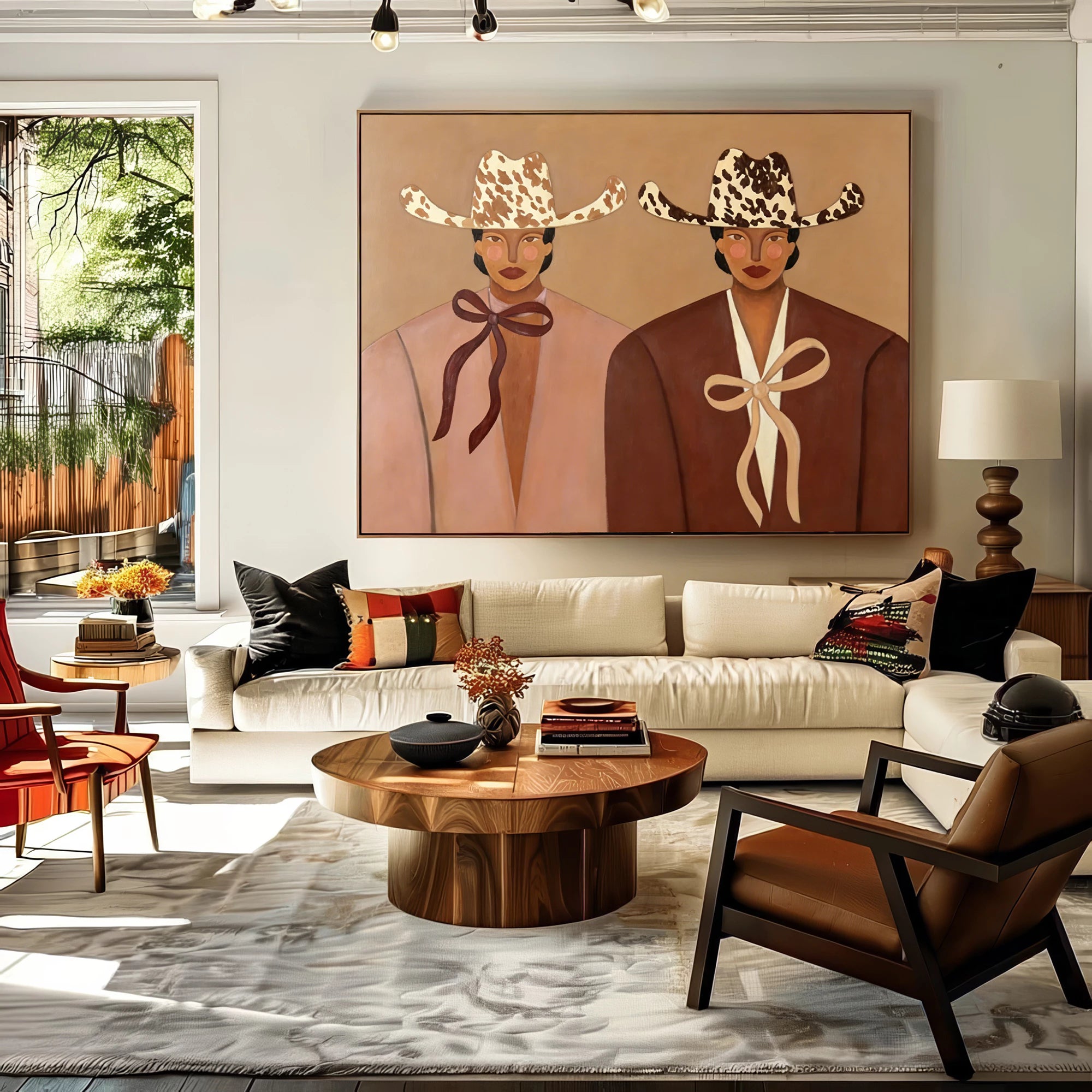 Minimalist Earth Tone Stylized Cowgirl Wall Art #AB623