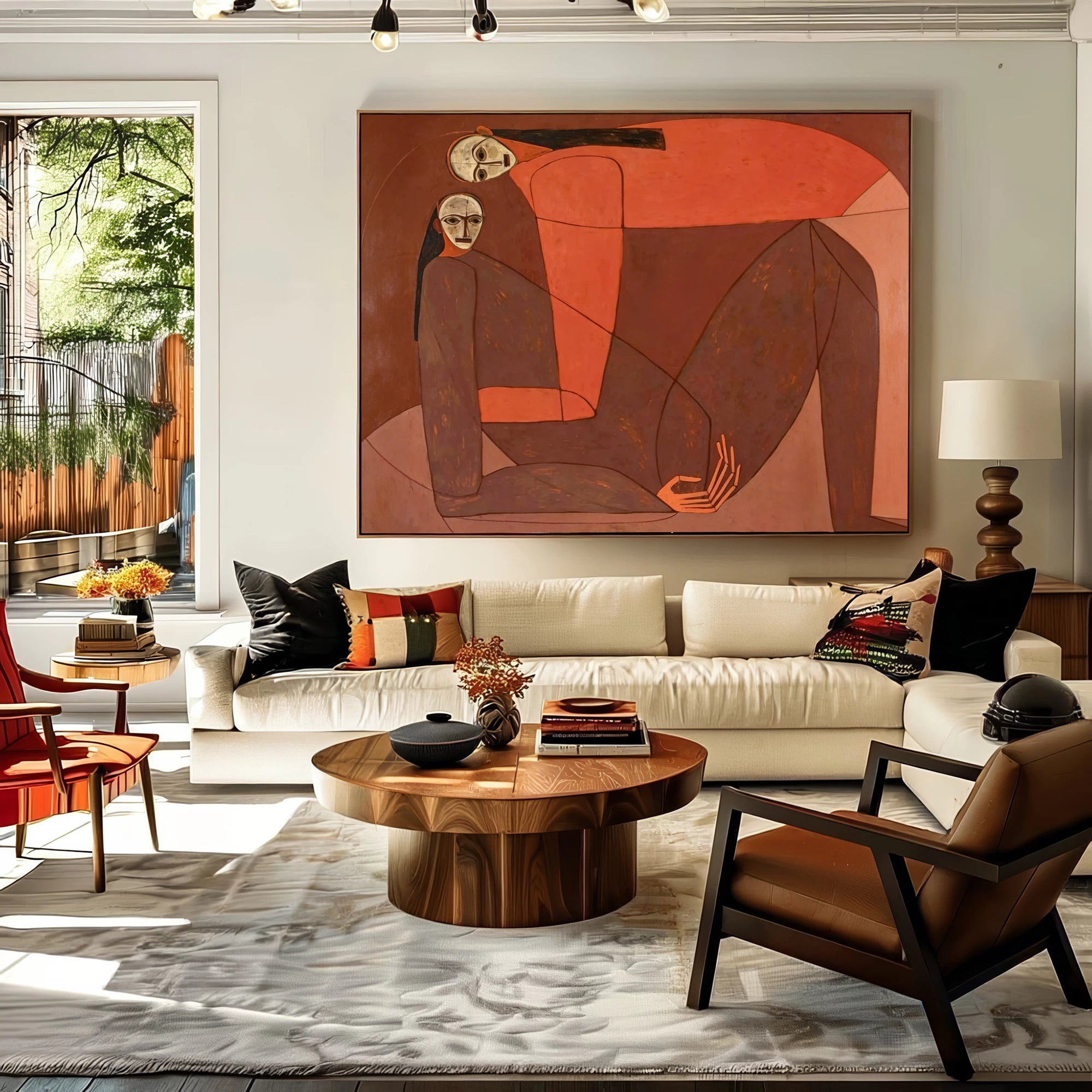 Warm Brown Abstract Figure Cubist Oil Painting #AB621