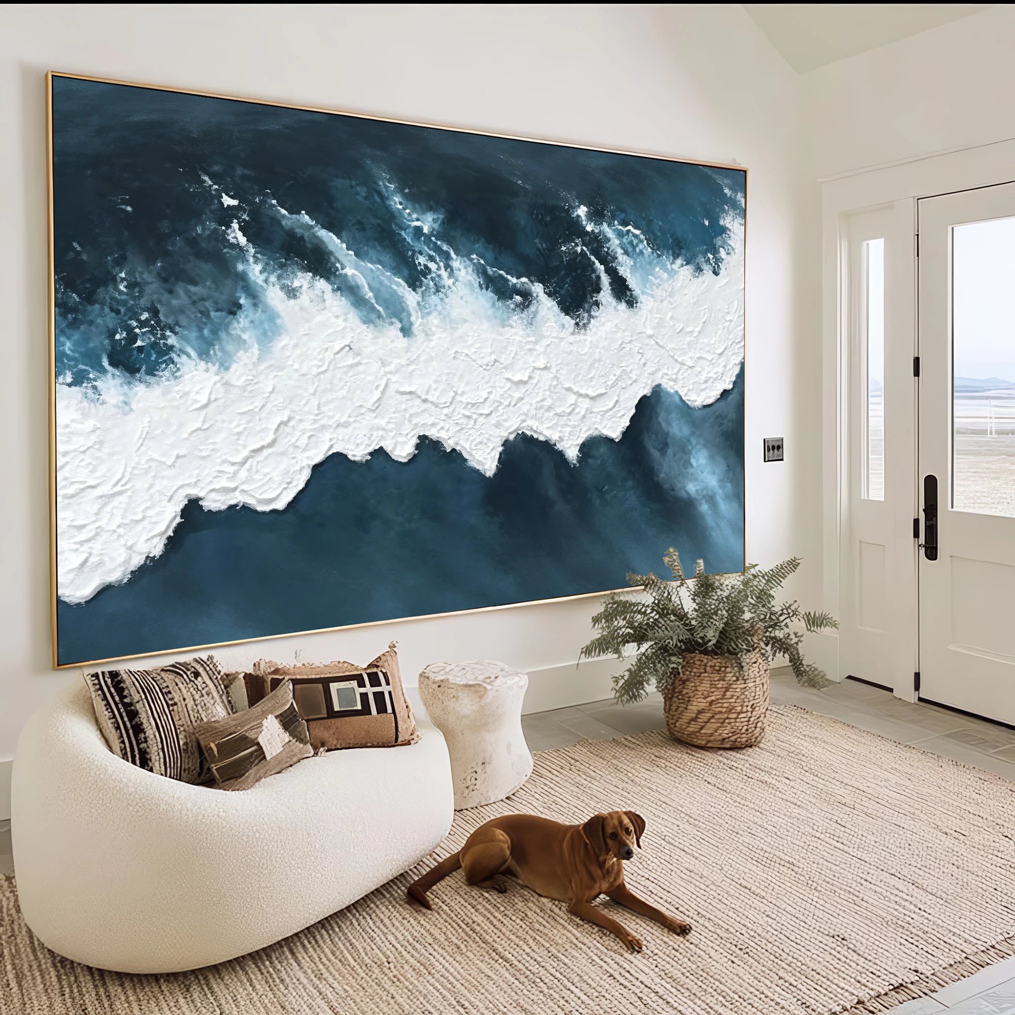 Deep Blue Ocean Wave Textured Oil Painting #SK42