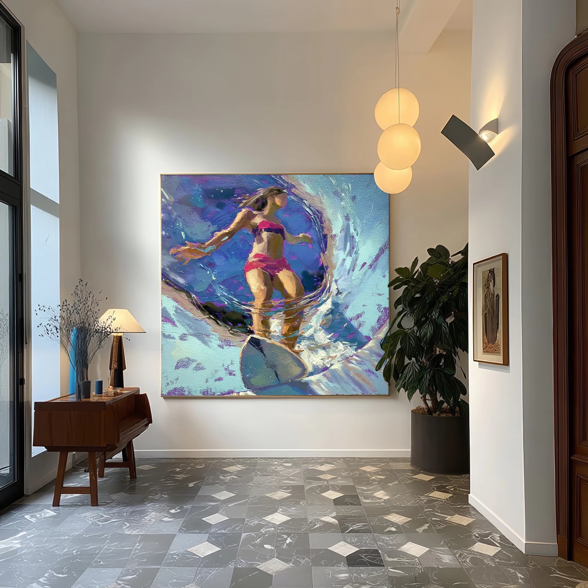 Modern Surfing Woman Oil Painting #AB330
