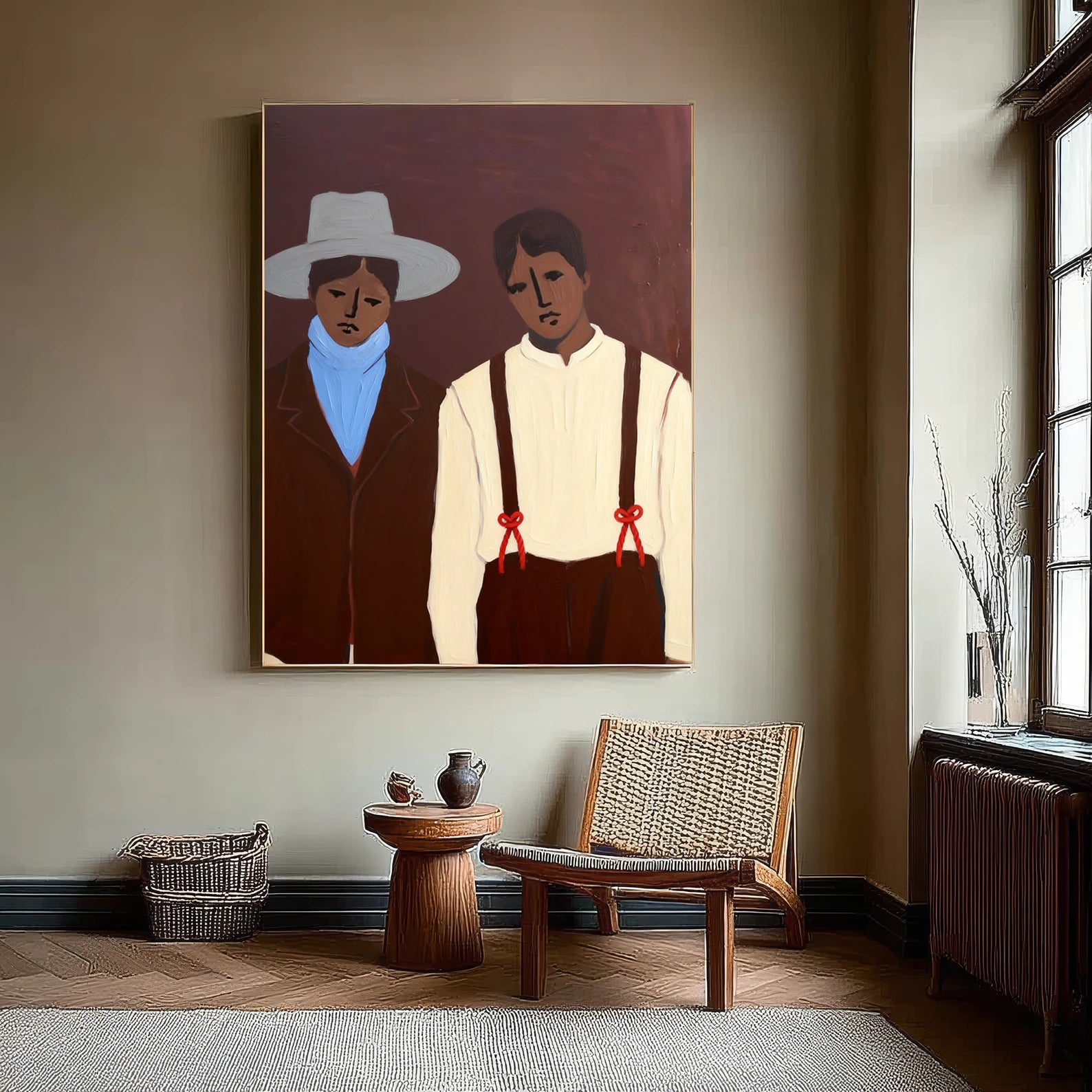 Vintage Western Two Figures Portrait Wall Art #AB564