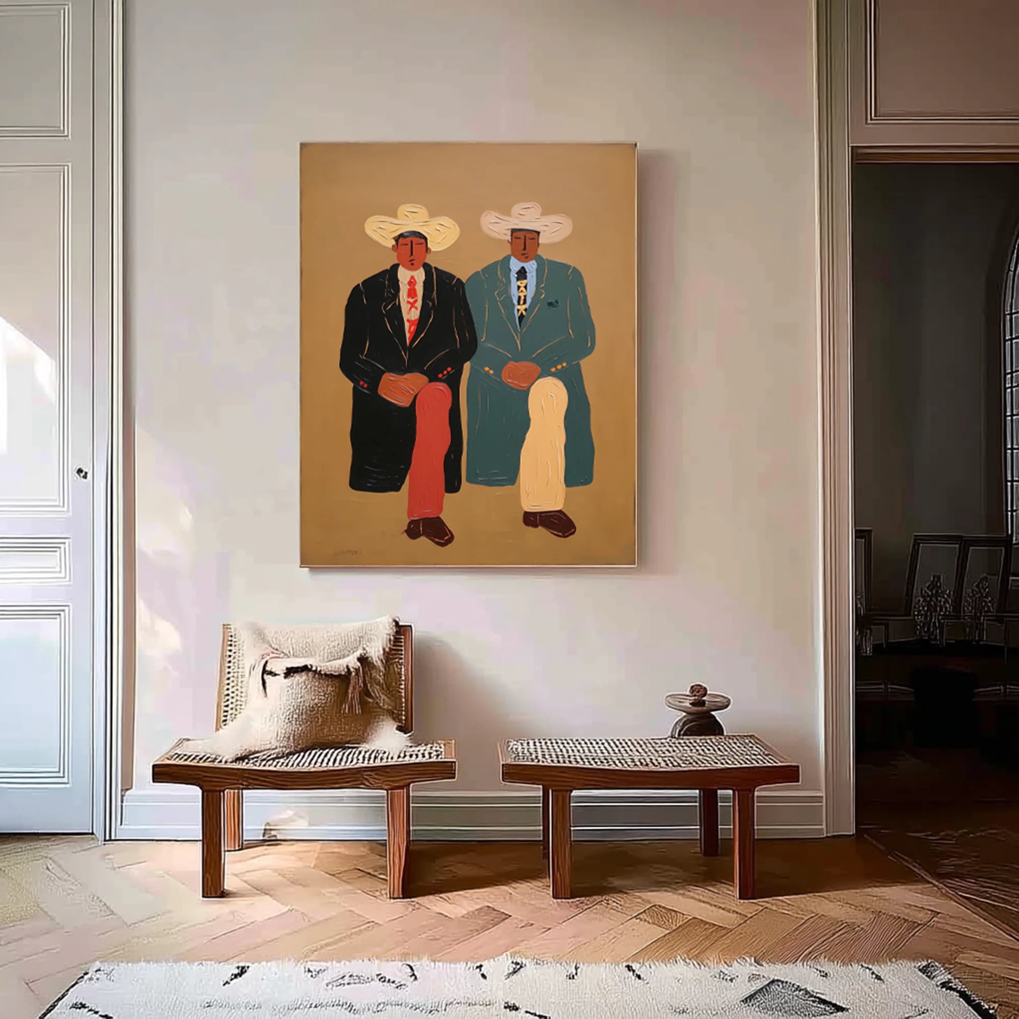 Vintage Western Cowboy Sitting Canvas Art #AB549