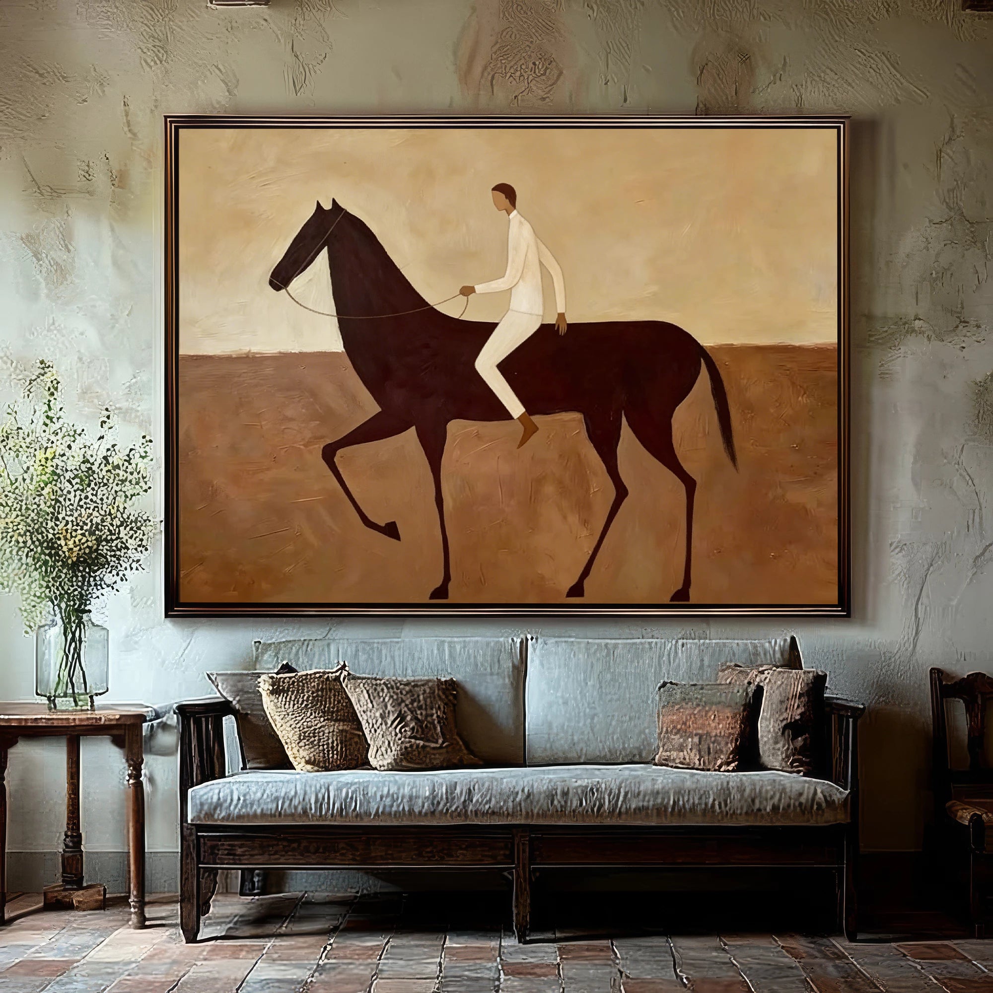 Warm Brown & Cream Horse Rider Oil Painting #AB624