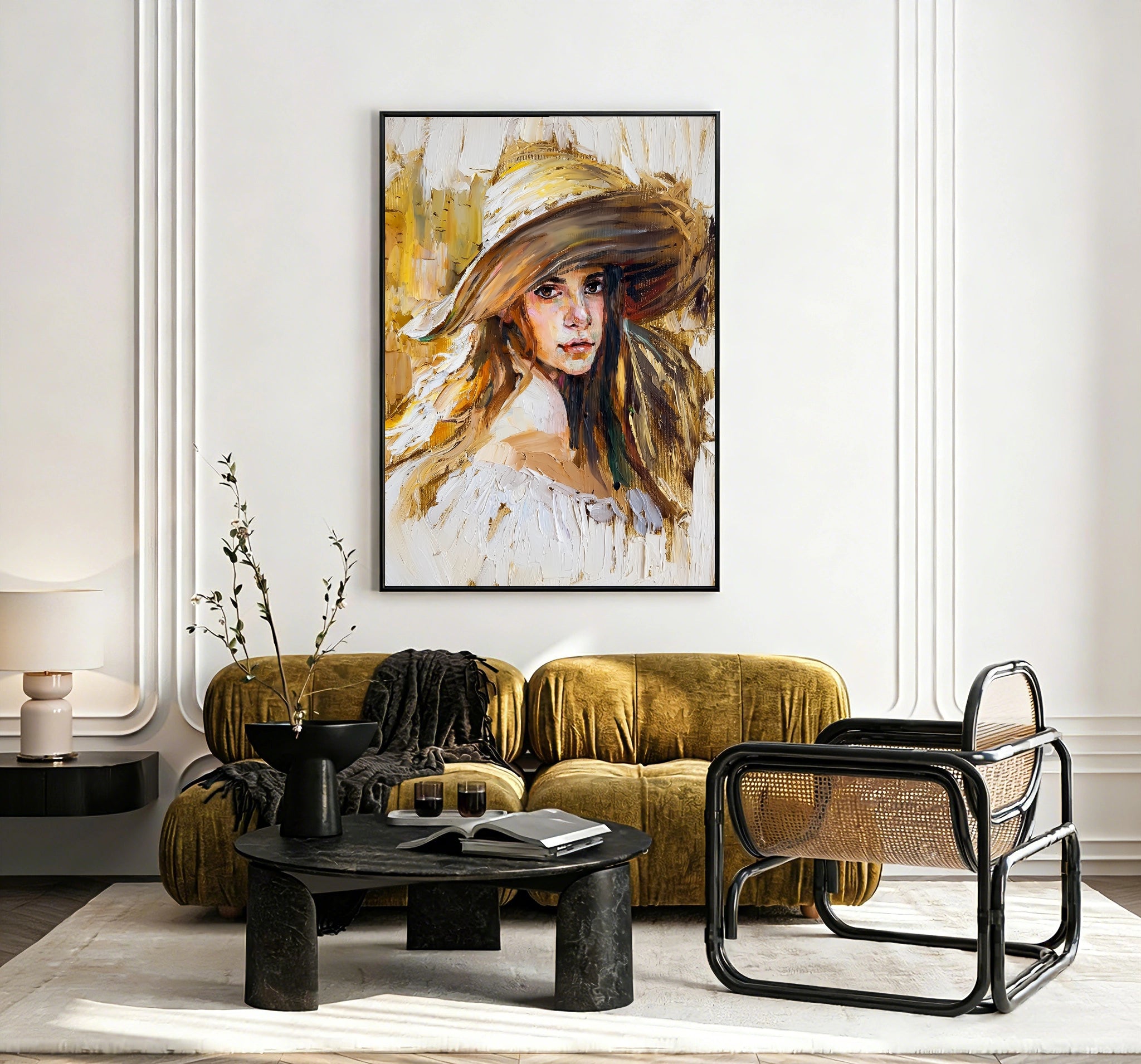 Straw Hat Female Portrait Oil Painting #AB324