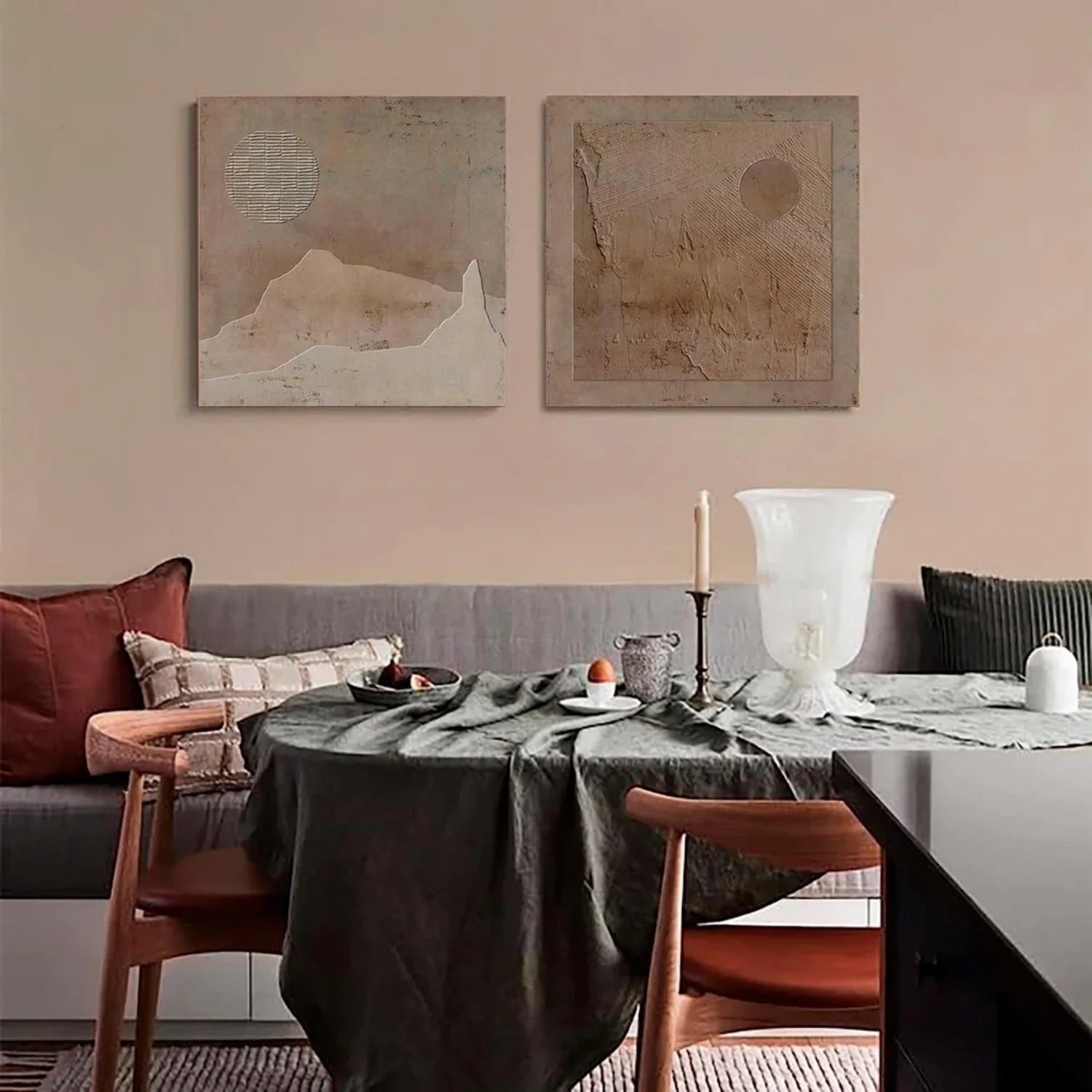 Beige and Brown Wabi Sabi Textured Canvas Art Set of 2 #WA640