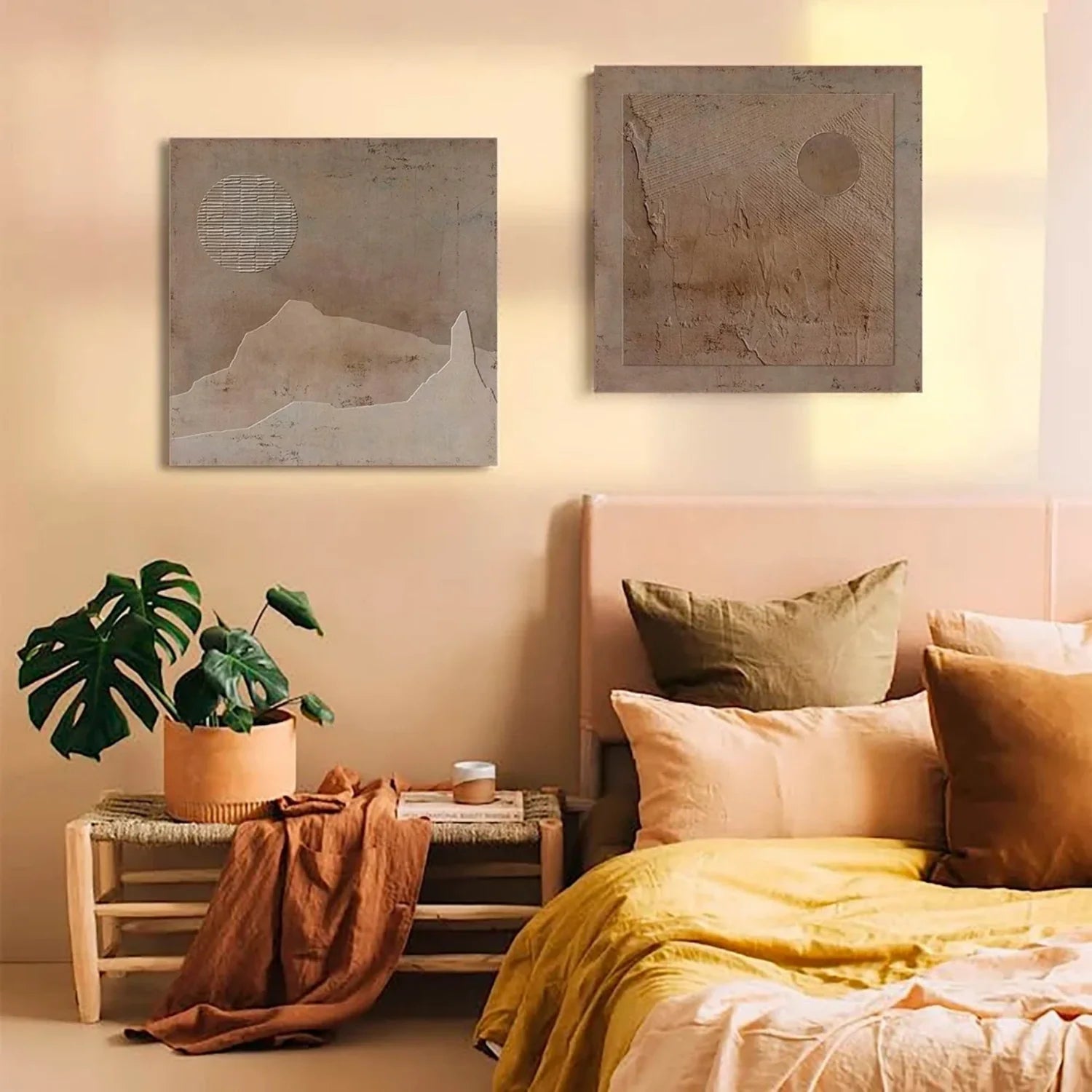 Beige and Brown Wabi Sabi Textured Canvas Art Set of 2 #WA640