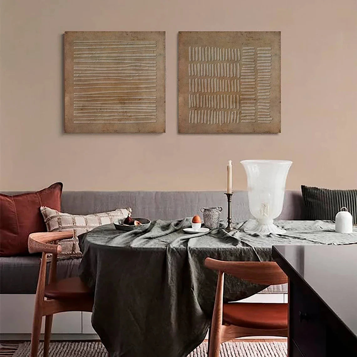 Beige and Brown Wabi Sabi Textured Canvas Art Set of 2 #WA639