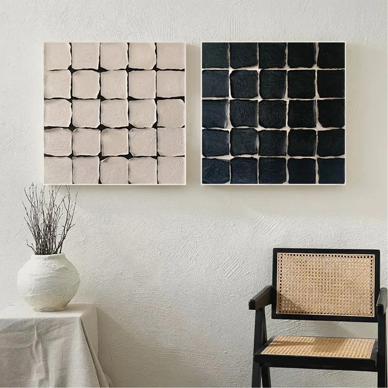 Black and Beige Minimalist_Textured _Canvas Art Set of 2 #MZ100