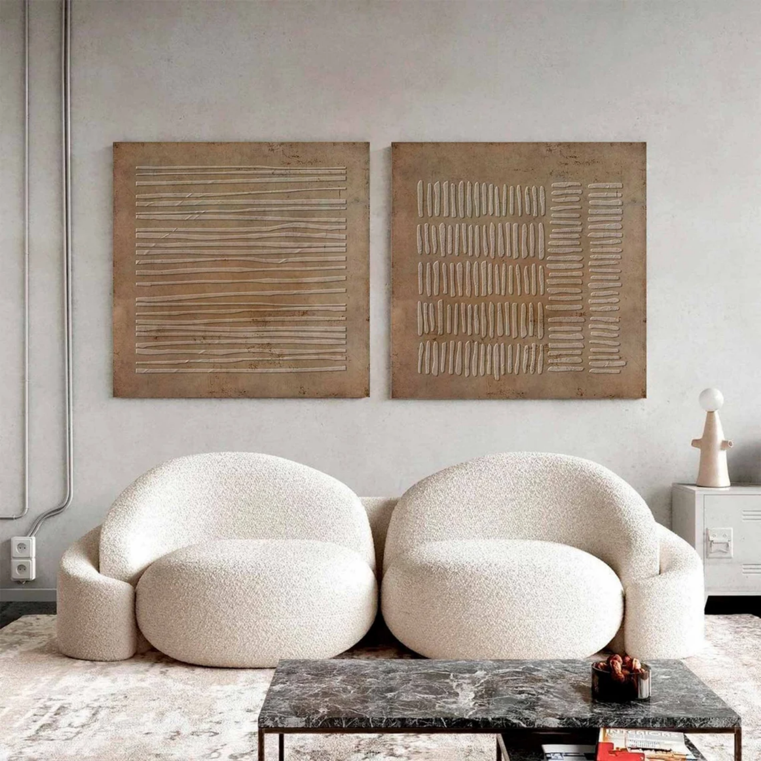 Beige and Brown Wabi Sabi Textured Canvas Art Set of 2 #WA639