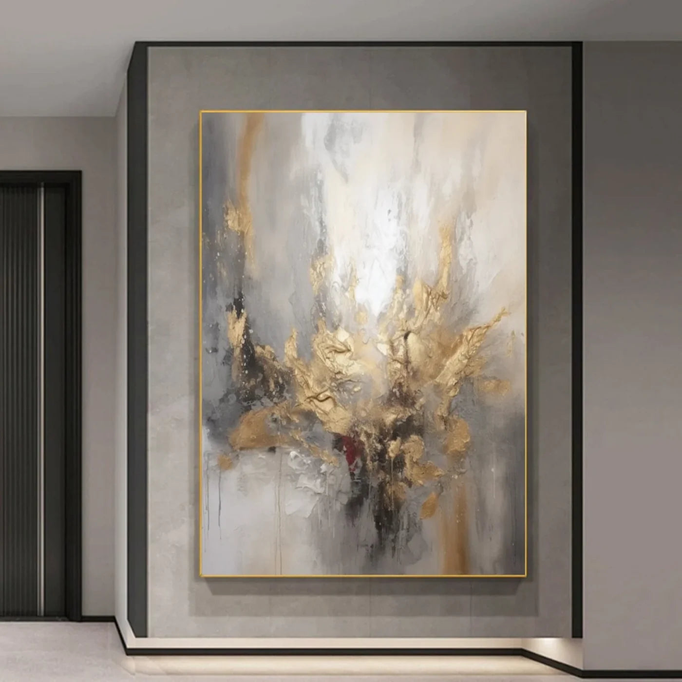 Gold & Grey Abstract Hand-Painted Oil Painting #WA153