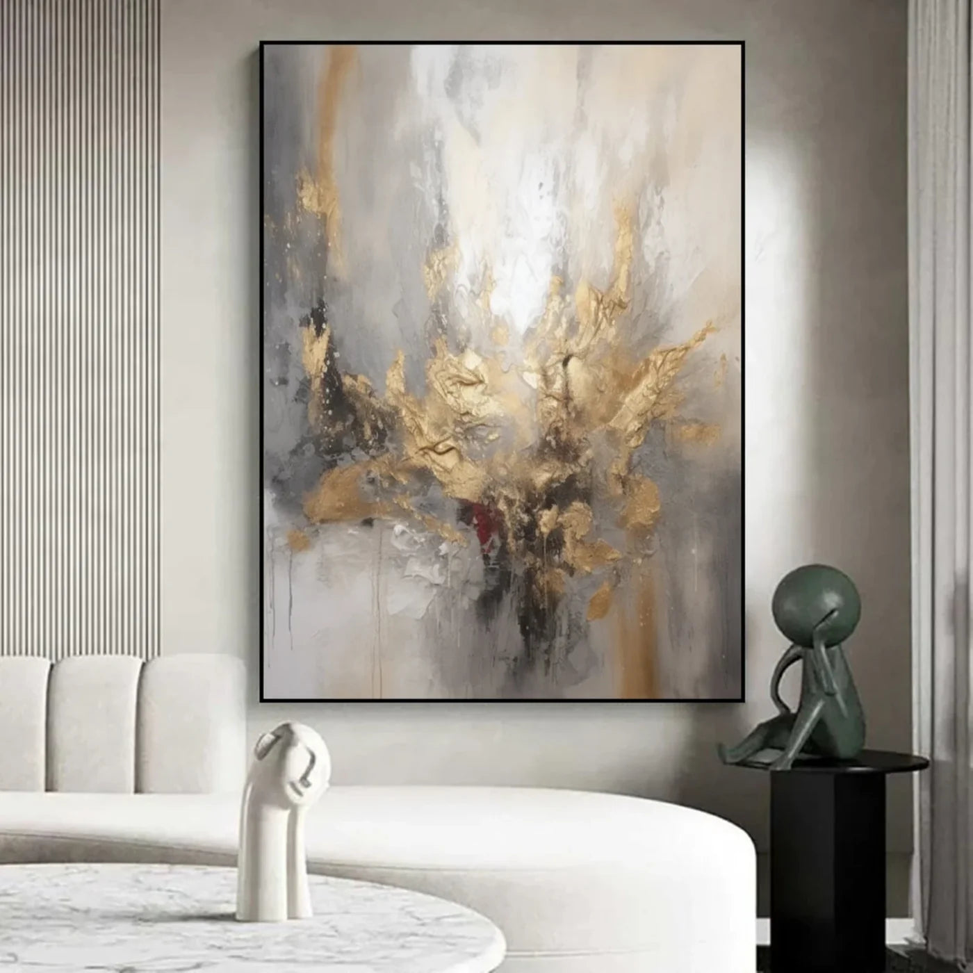 Gold & Grey Abstract Hand-Painted Oil Painting #WA153