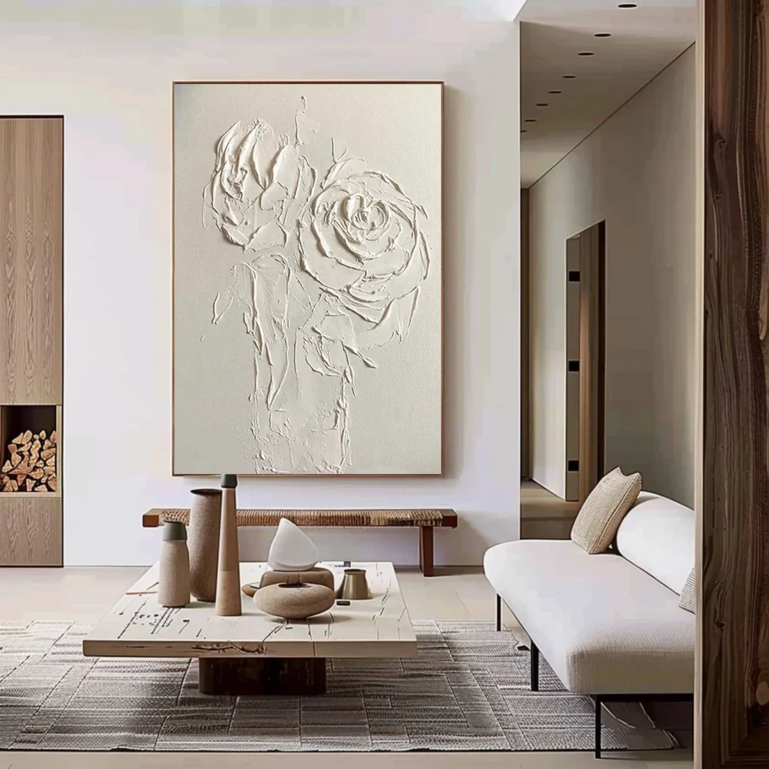 White Flower & Tree Abstract_Textured Wall Art #FT128