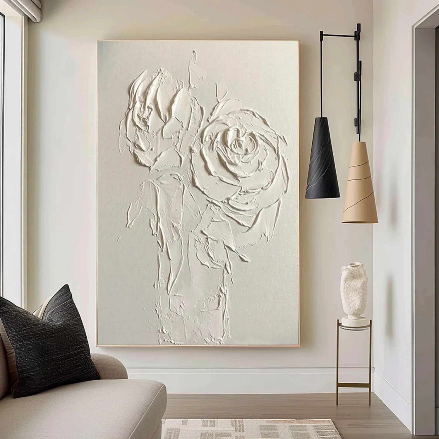 White Flower & Tree Abstract_Textured Wall Art #FT128