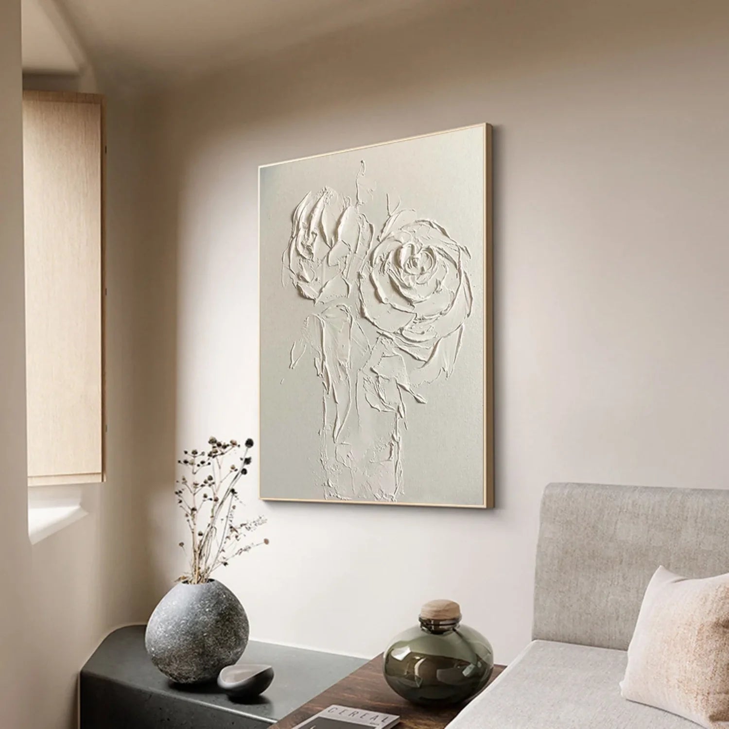 White Flower & Tree Abstract_Textured Wall Art #FT128
