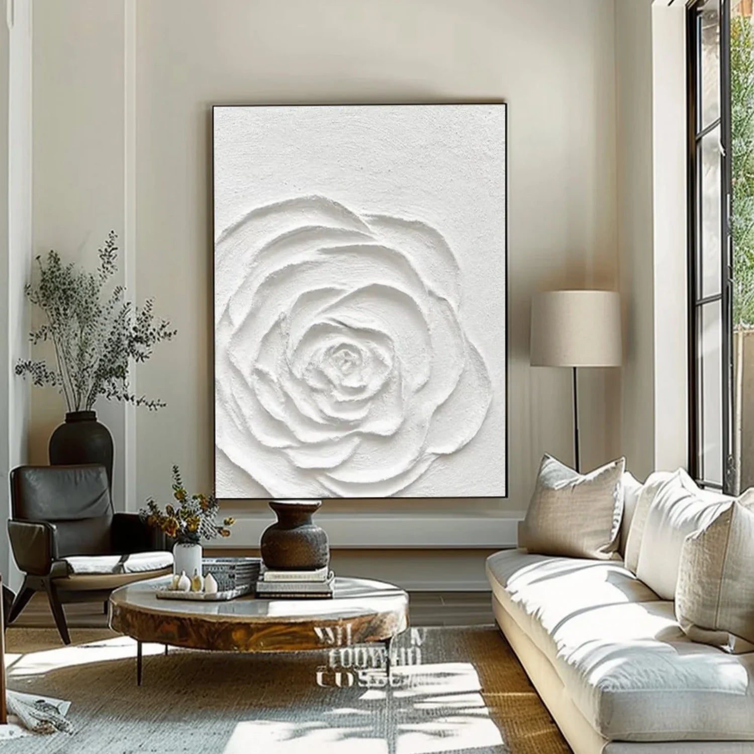 White Flower & Tree Abstract_Textured Wall Art #FT127