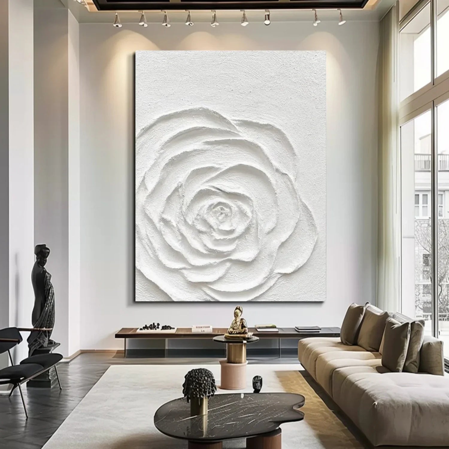 White Flower & Tree Abstract_Textured Wall Art #FT127