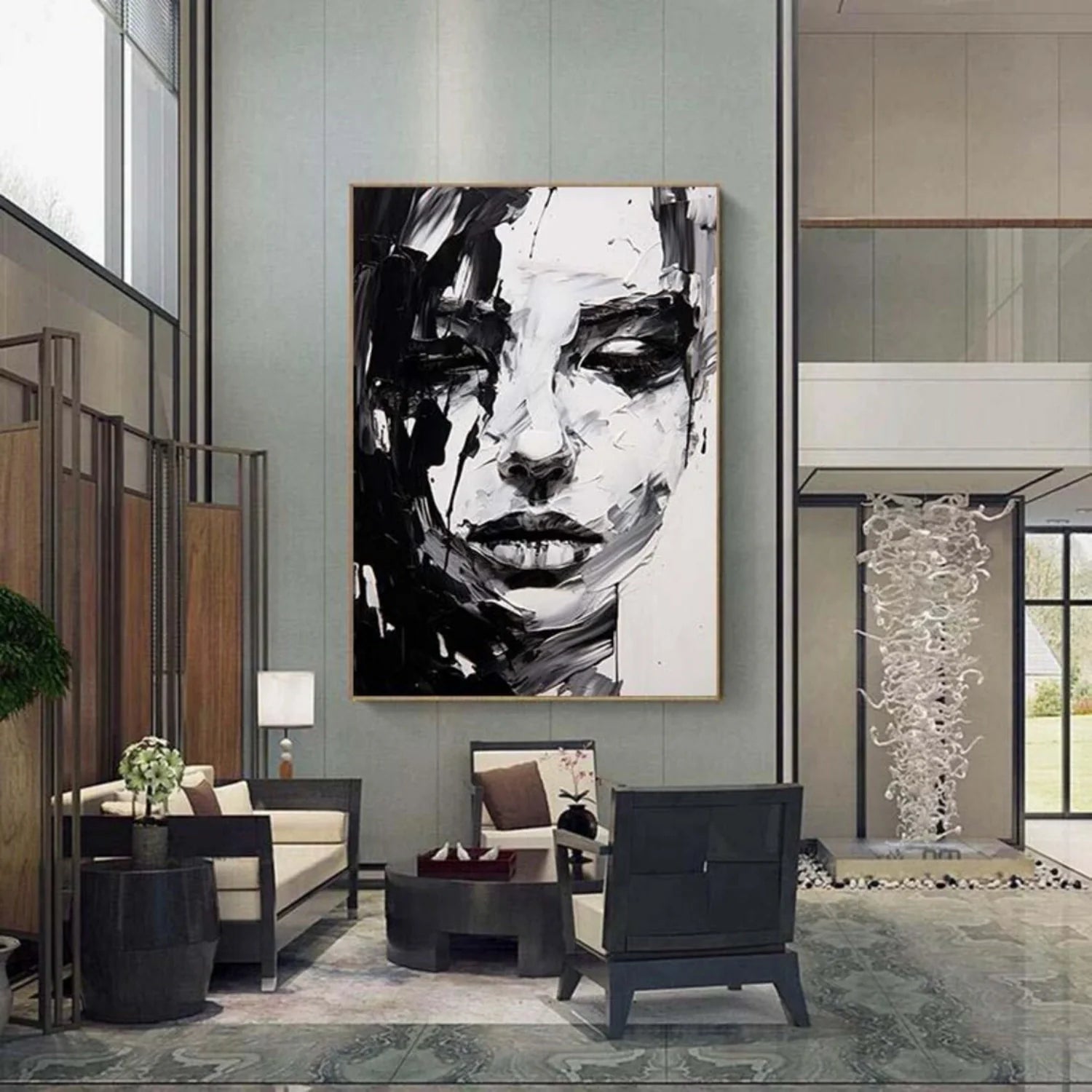 Abstract Portrait Black and White Painting #AB037