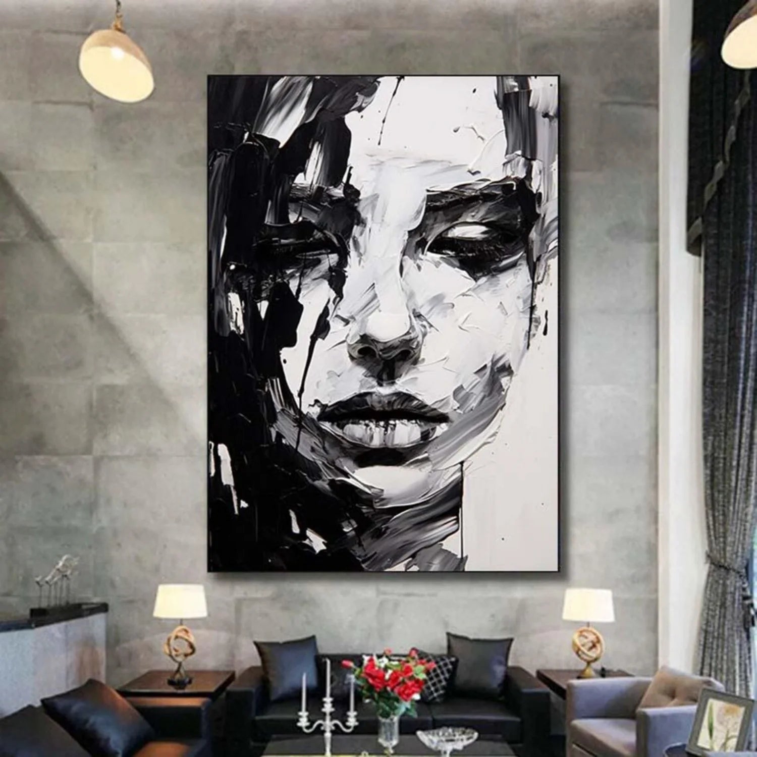 Abstract Portrait Black and White Painting #AB037