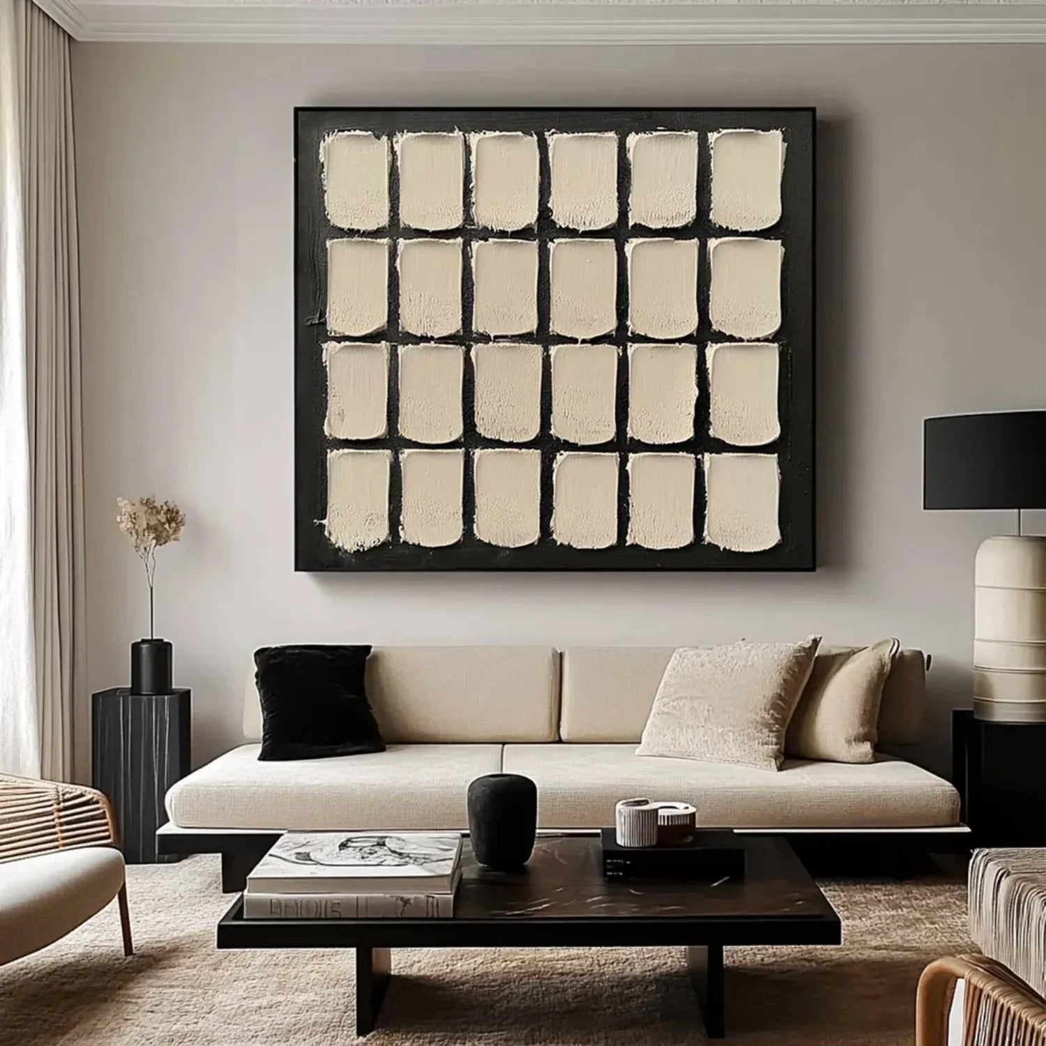 Black and Beige Wabi Sabi Textured Canvas #WA474