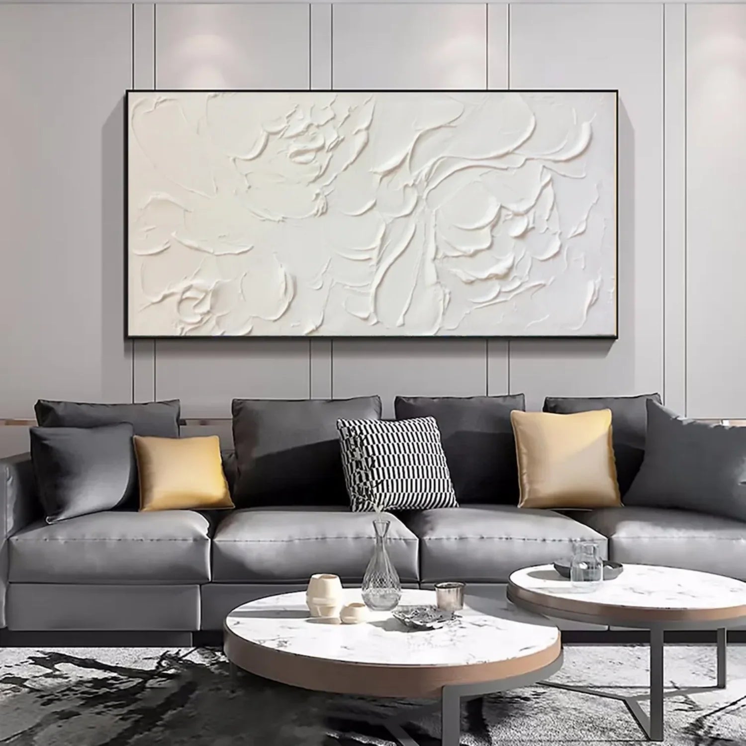 White and Beige Minimalist_Textured_Canvas Art #MD259