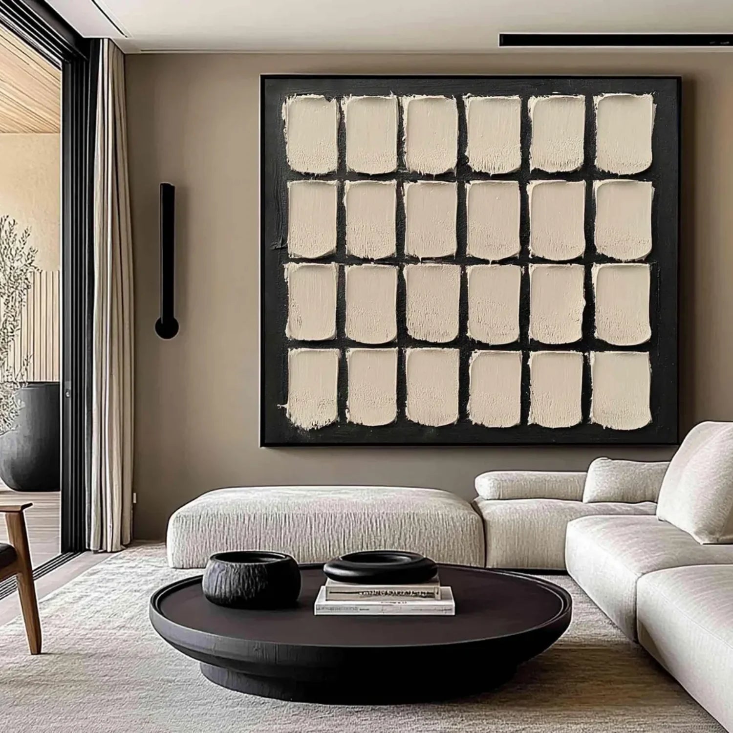 Black and Beige Wabi Sabi Textured Canvas #WA474