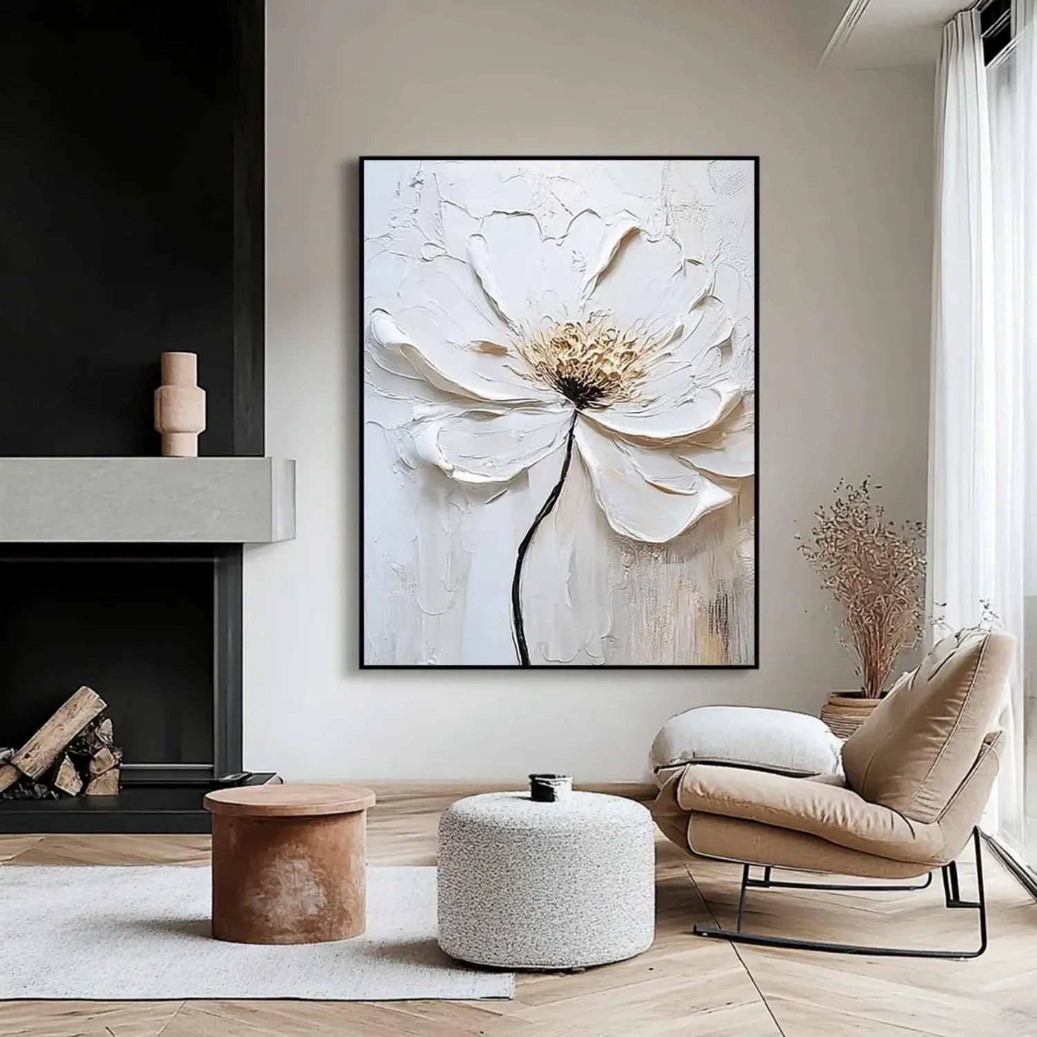 White Flower & Tree Abstract_Textured Wall Art #FT129