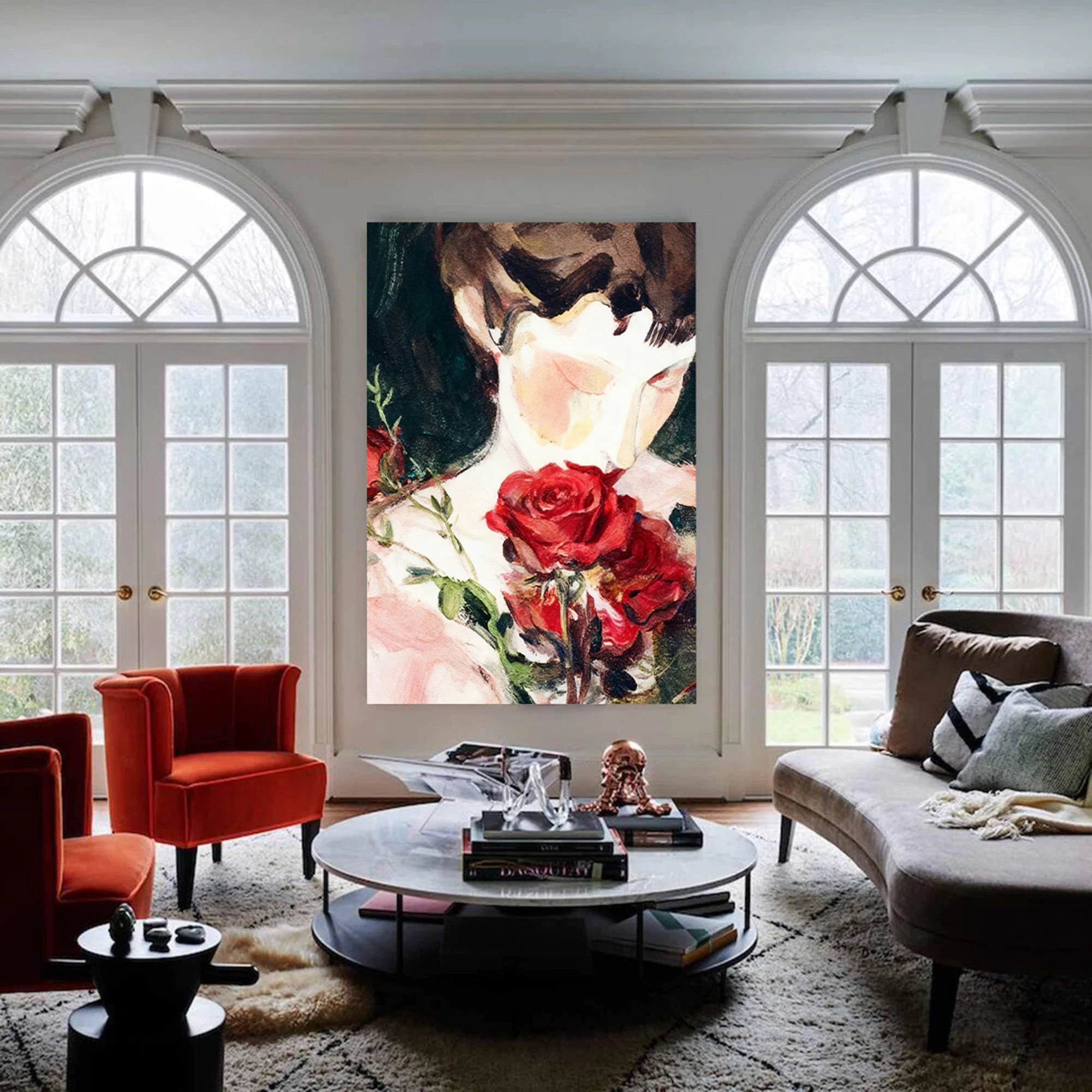 Woman with Red Roses Oil Painting #AB321