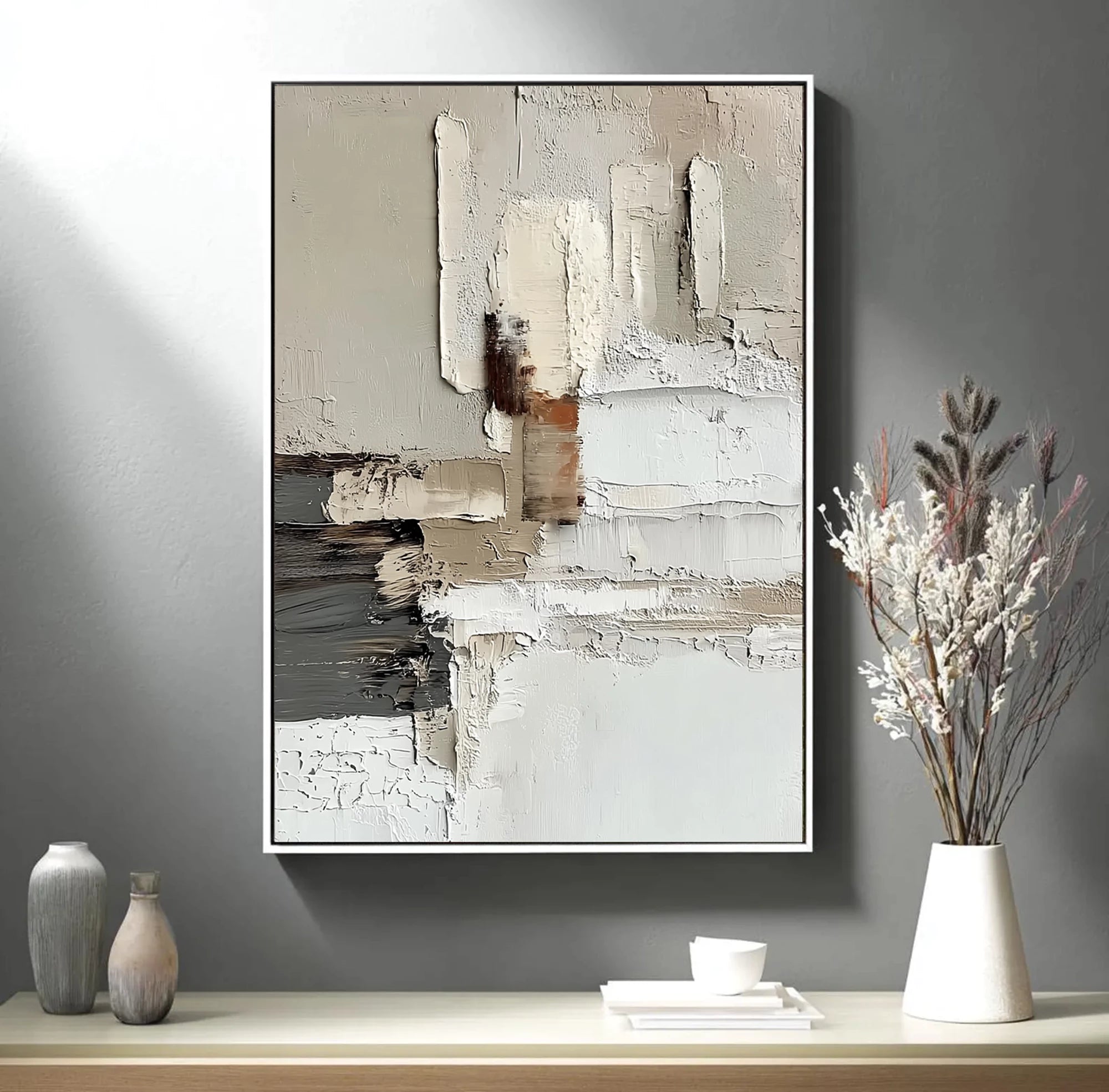 Neutral Tone Textured Abstract Oil Painting #WA58