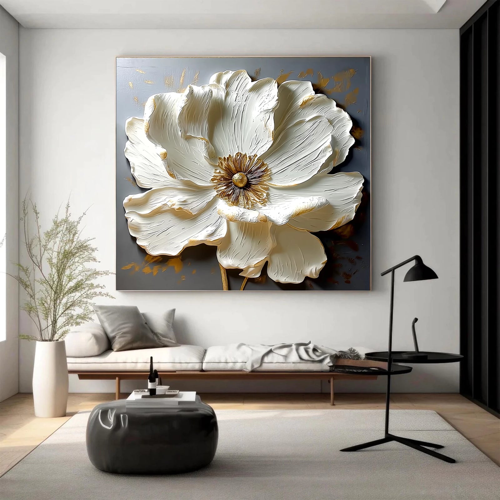 Platinum & Gold 3D Textured Floral Oil Painting #FT511