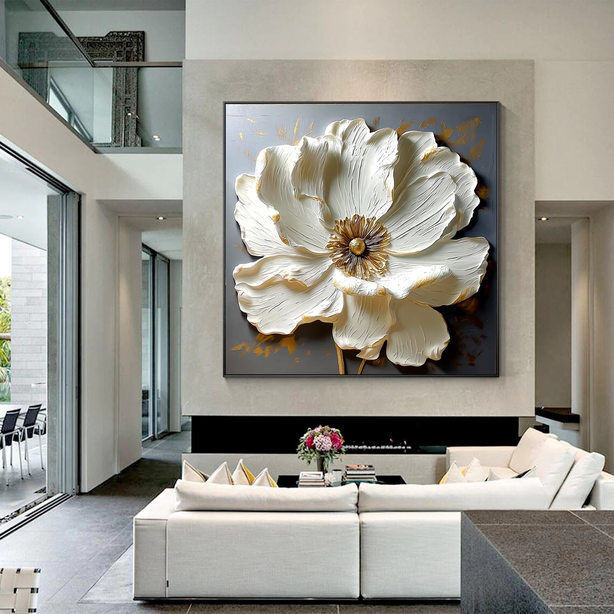 Platinum & Gold 3D Textured Floral Oil Painting #FT511