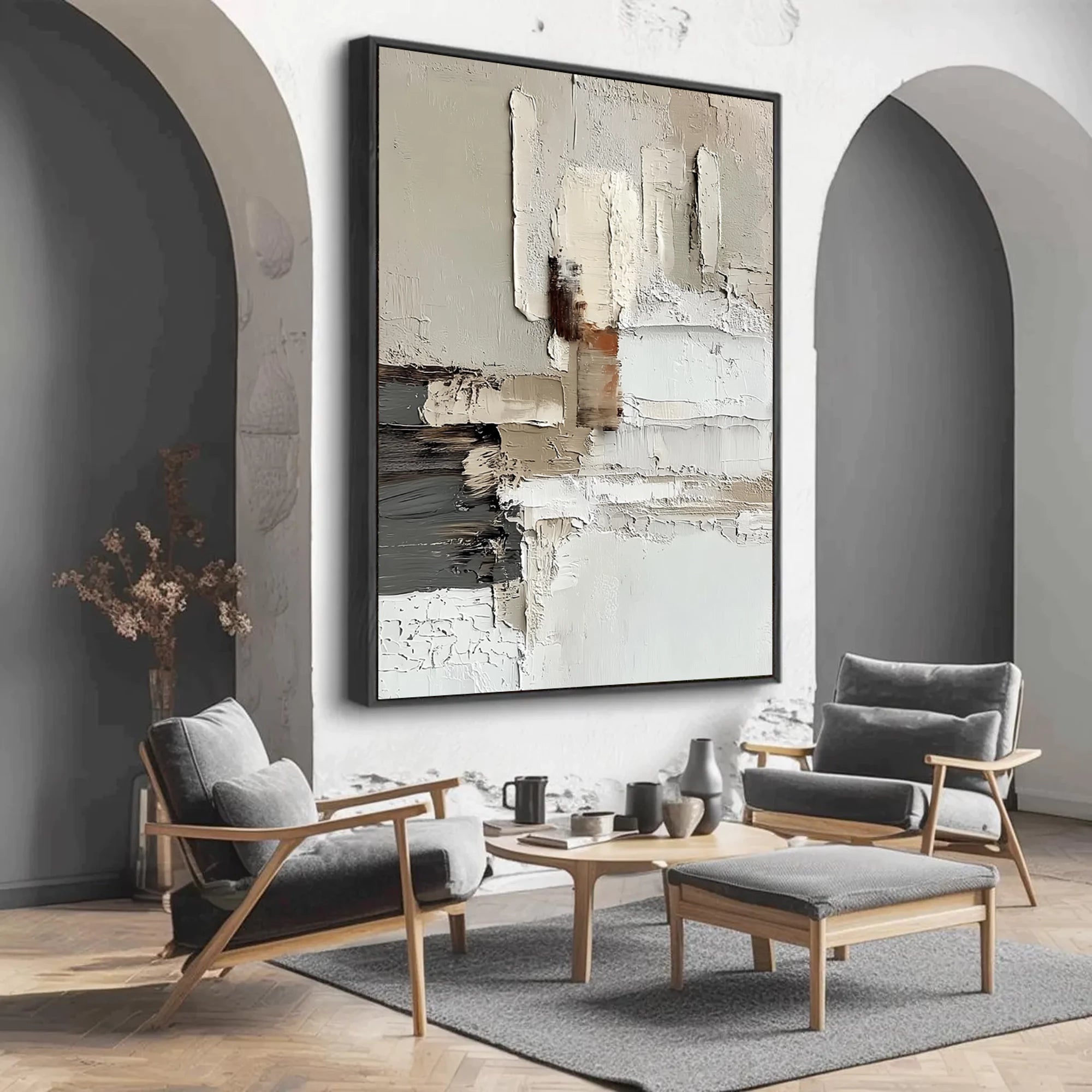 Neutral Tone Textured Abstract Oil Painting #WA58